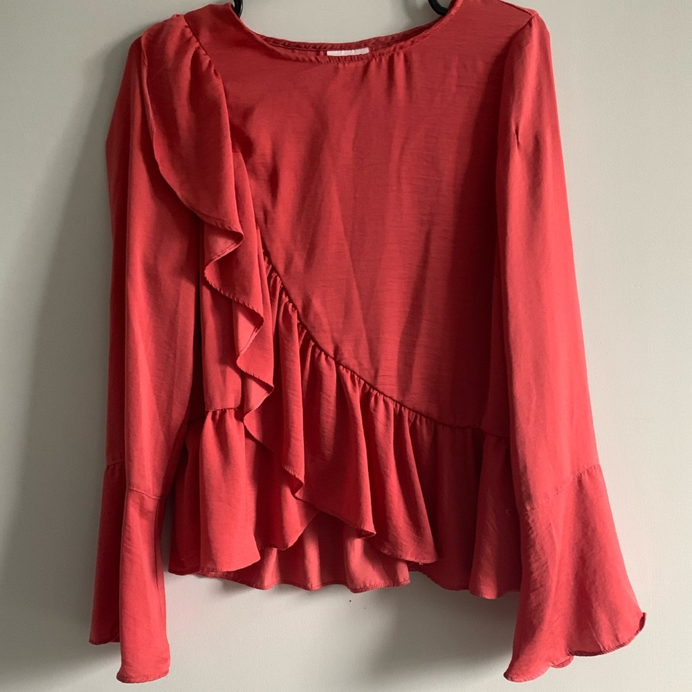 Ruffle Detail Long Sleeve Blouse Sz XS